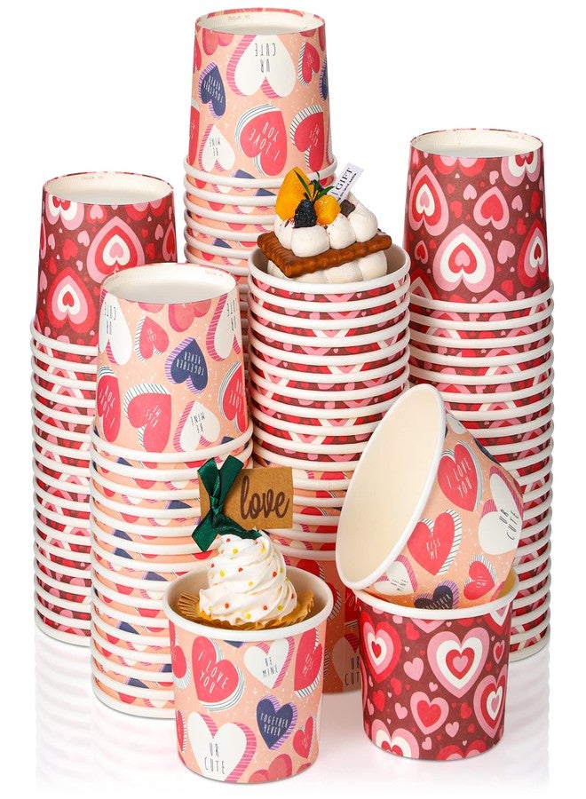 Remerry 100 Pcs 8 oz Valentines Day Snack Cups Heart Party Paper Cup Valentines Day Bowls Valentines Heart Disposable Paper Dessert Ice Cream Bowl for Treats Cupcakes Party Favor Supplies Decor - Image 1